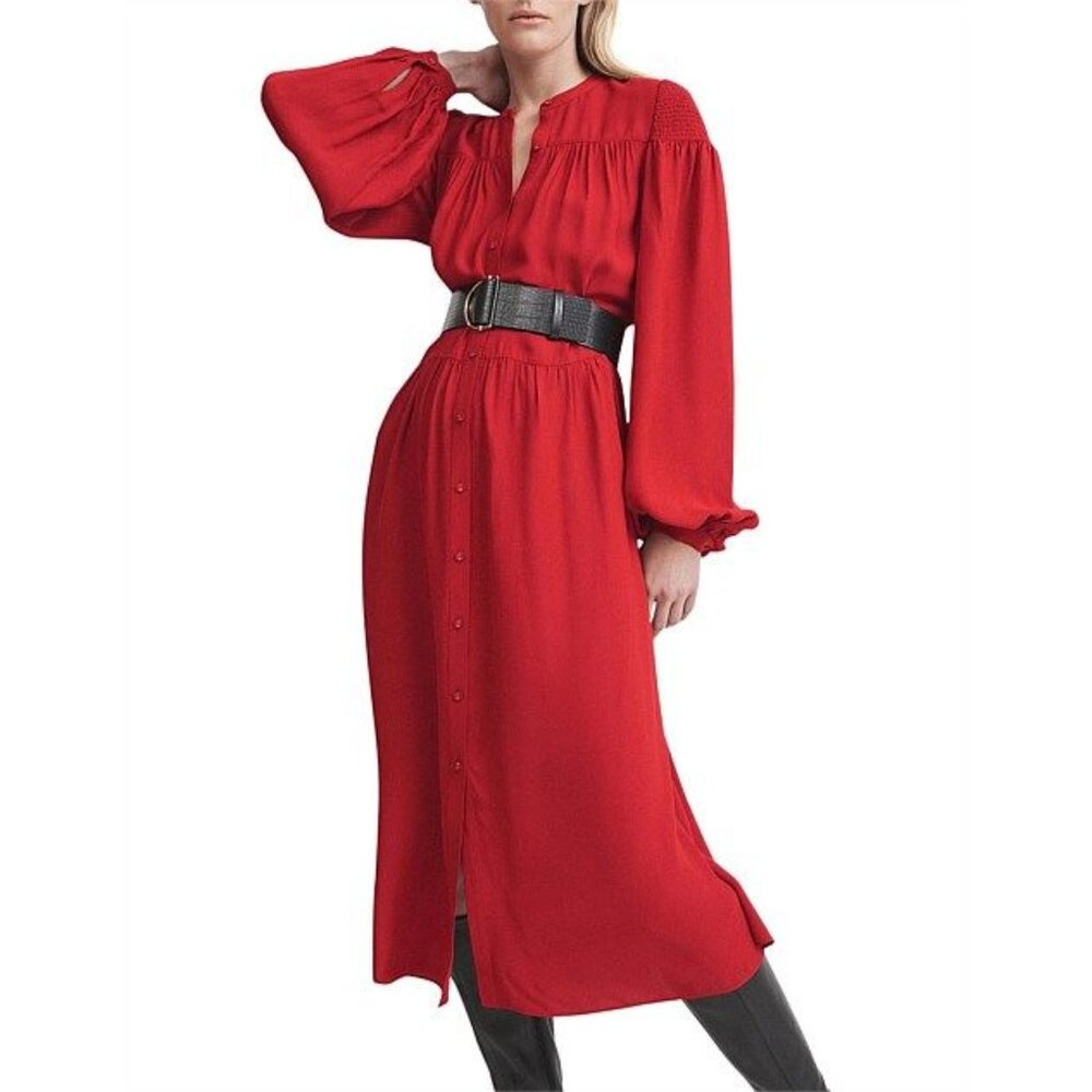 WITCHERY Gather Yoke Midi Dress Red sz 8 M Women's
